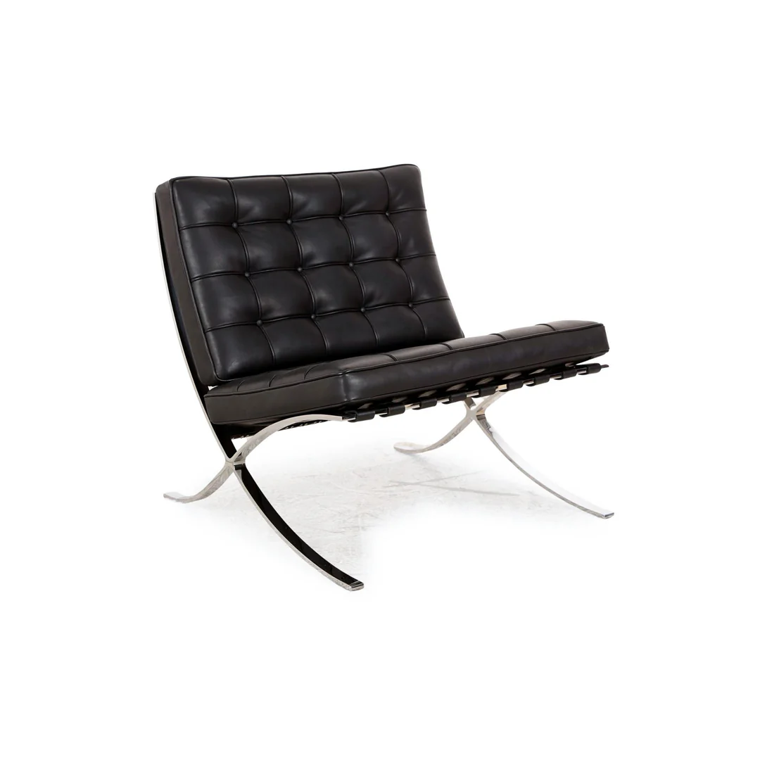 Schwarzer Barcelona Chair mit gepolstertem Kissensatz