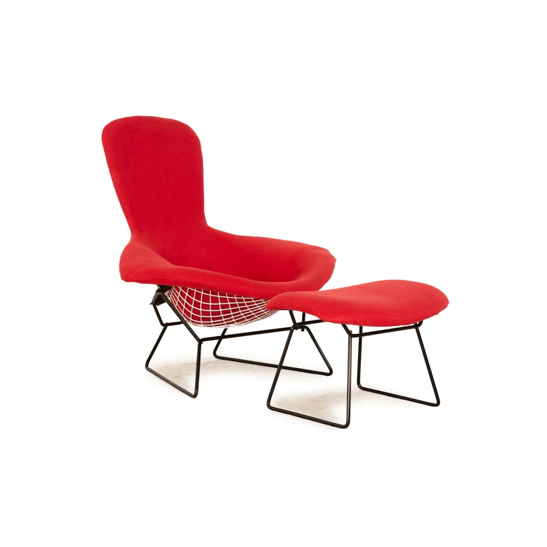 Roter Bertoia Bird Chair mit passendem Bird Ottoman