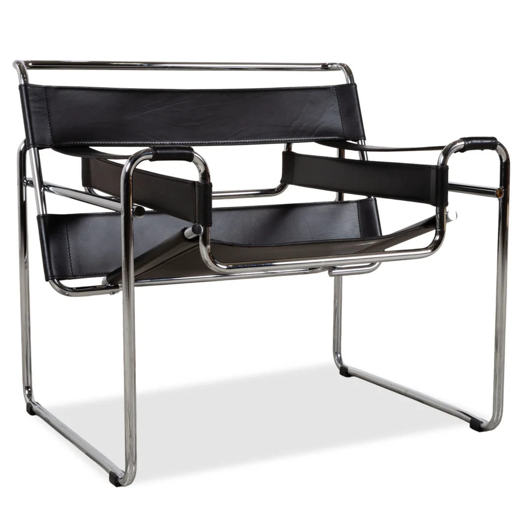 Wassily Chair von Marcel Breuer mit schwarzer Lederbespannung
