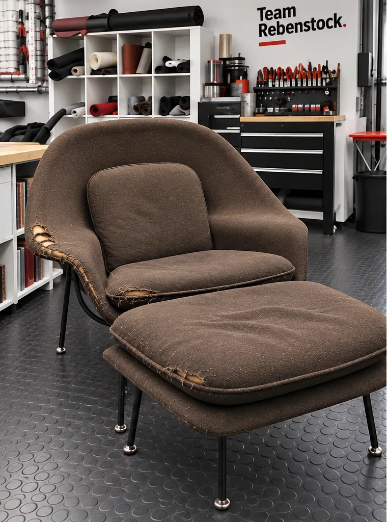 Rekonstruierte Vorheransicht des Womb Chair mit Hocker