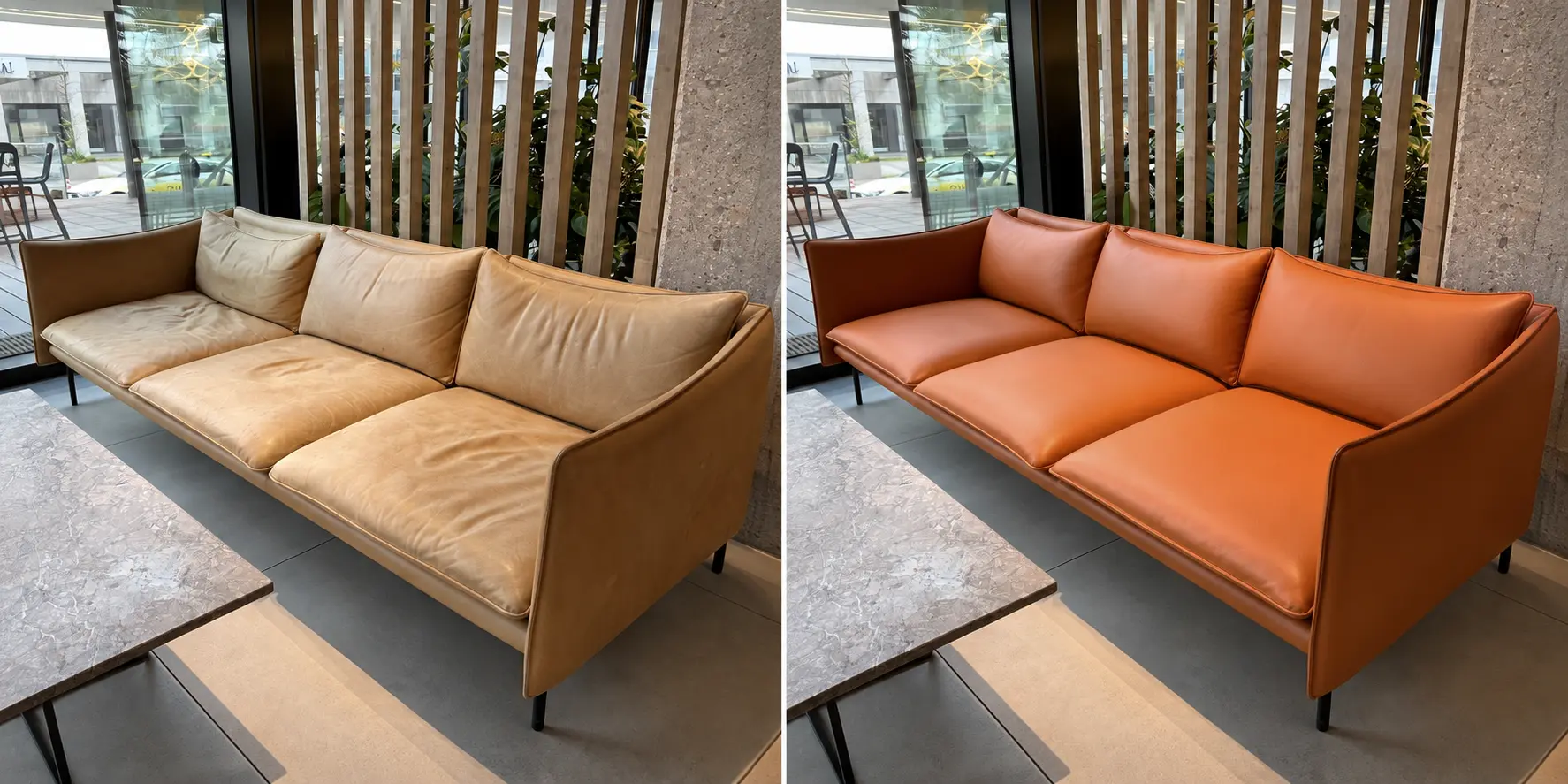 Fogia Tiki 3-Sitzer-Sofa mit neuem cognacfarbenem Semi-Anilinlederbezug für Scandic in Frankfurt
