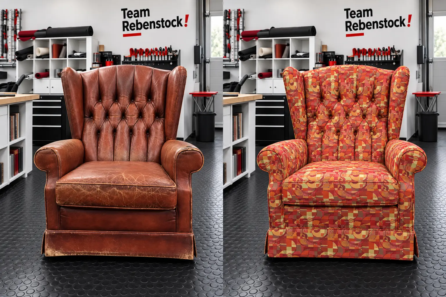 Wingback-Sessel mit neuem gemustertem Stoffbezug